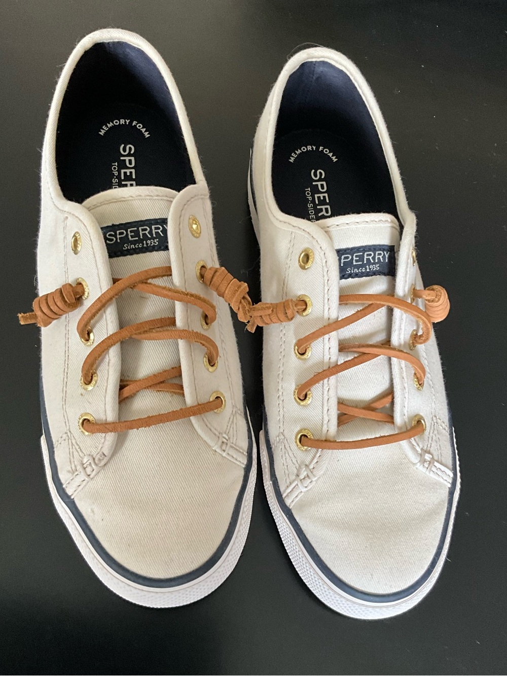 Sperry womens Canvas Boat Shoes - White with Tan Laces (Size 7½) and leopard - Picture 3 of 6